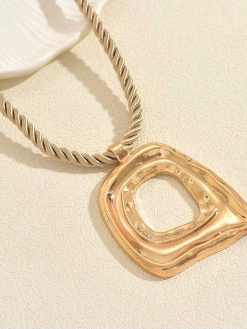 Gold Abstract Geometric Pendant Necklace – Twisted Rope Chain - Picture 4 of 5